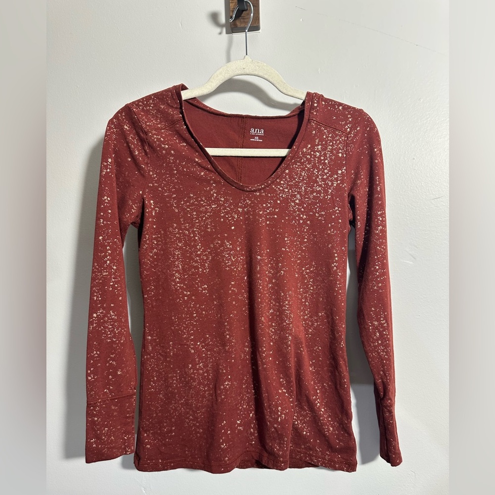 A.N.A. Women’s XS Madison Rust Gold Specs Long Sleeve Top | SKU 0468